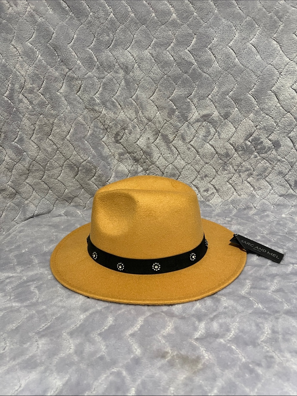 Mustard Wool Felt Fedora with Studded Black Band